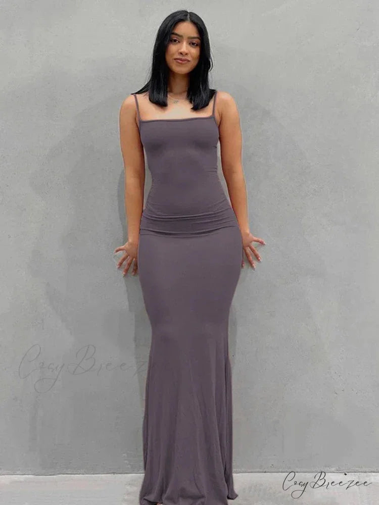 Strap Backless Long Casual Maxi Dress Purple / S