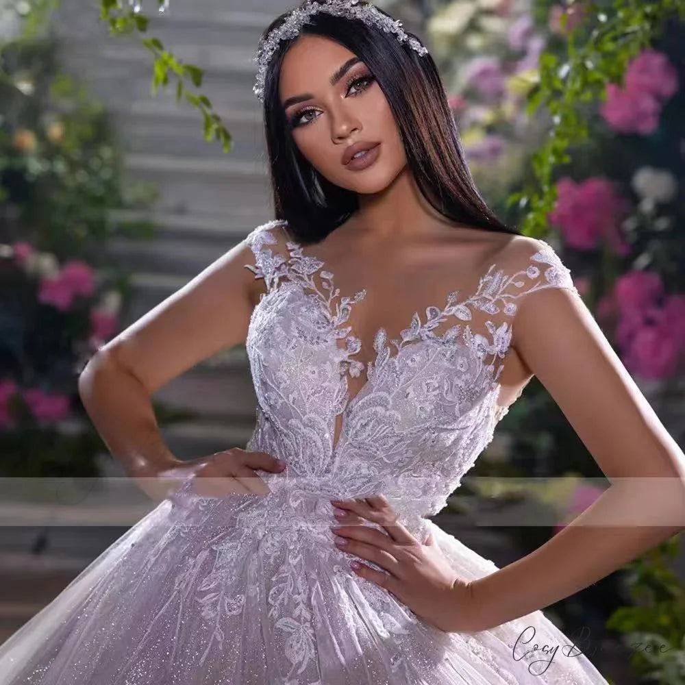 Strap-Free Lace Lengthy Train Bridal Gown weddingdress-250223
