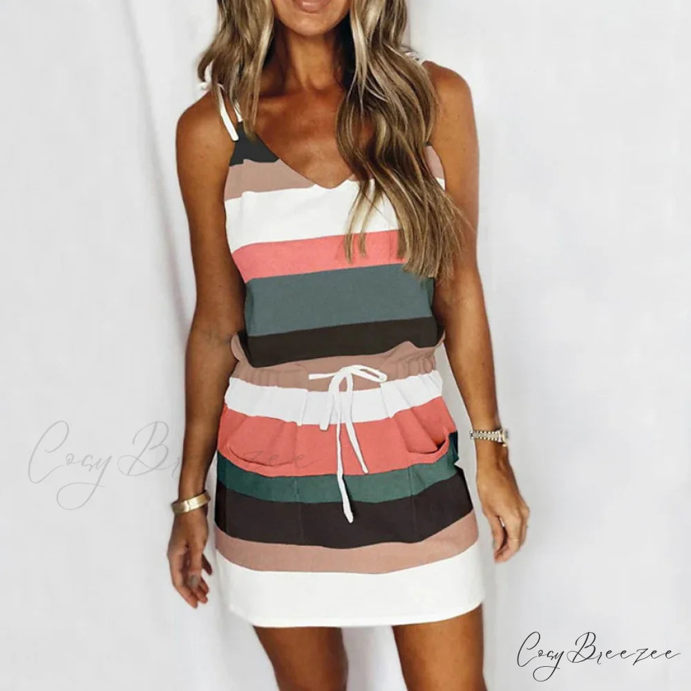 Strap Mini Summer Dress for Women Rainbow / S