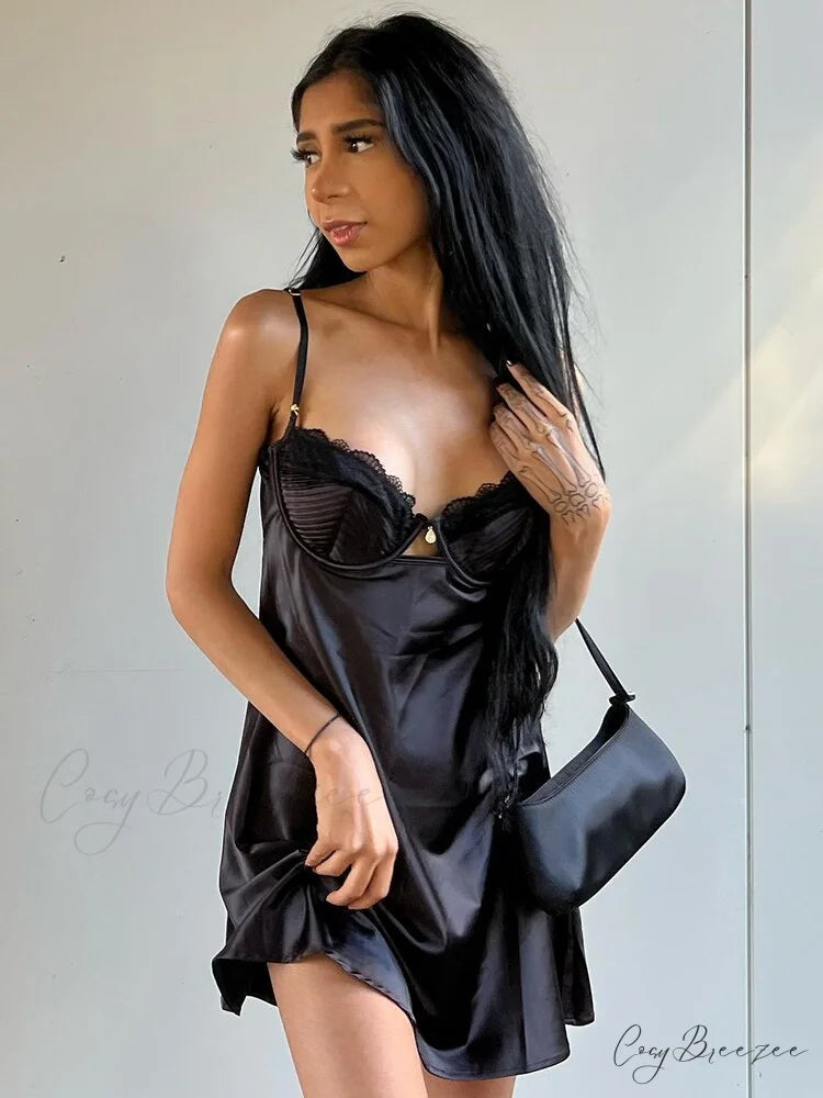Straple Backless Mini Lace Chest Wrapping Dress Black / S