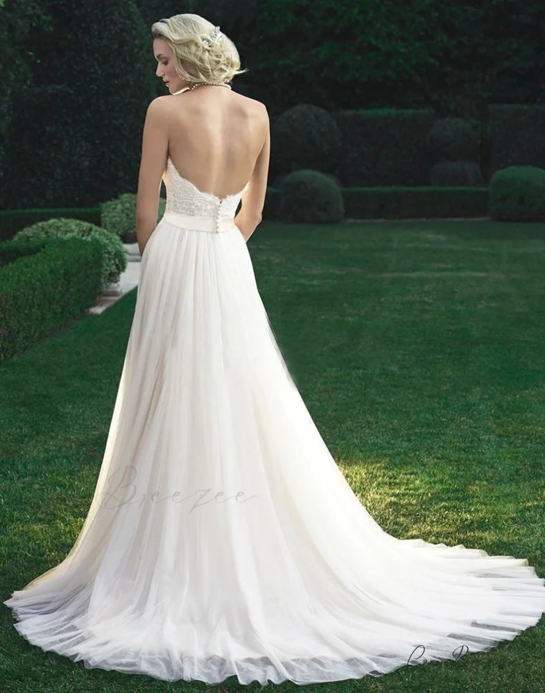 Strapless A-Line Tulle Wedding Dress lvory white / 2 weddingdress-250223