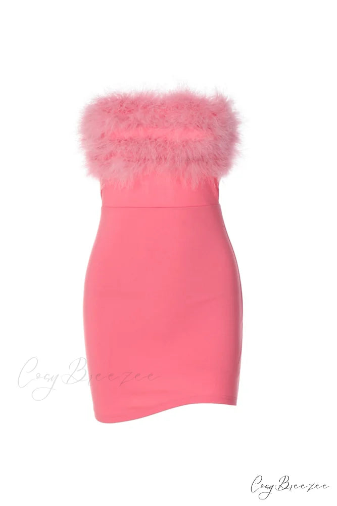 Strapless Backless Dress with Fuzzy Detail