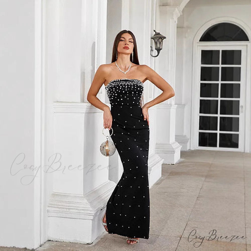 Strapless Beaded French Style Sleeveless Prom Dress promdress-250223