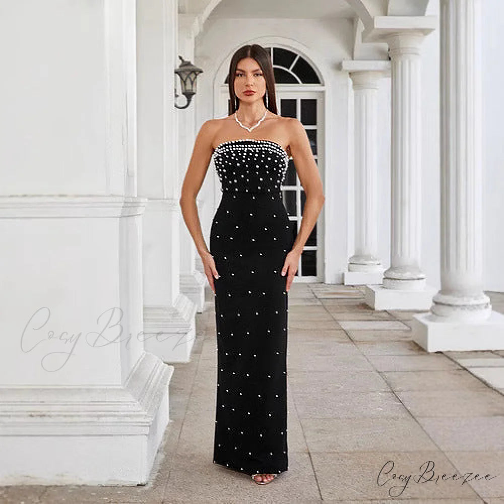 Strapless Beaded French Style Sleeveless Prom Dress promdress-250223
