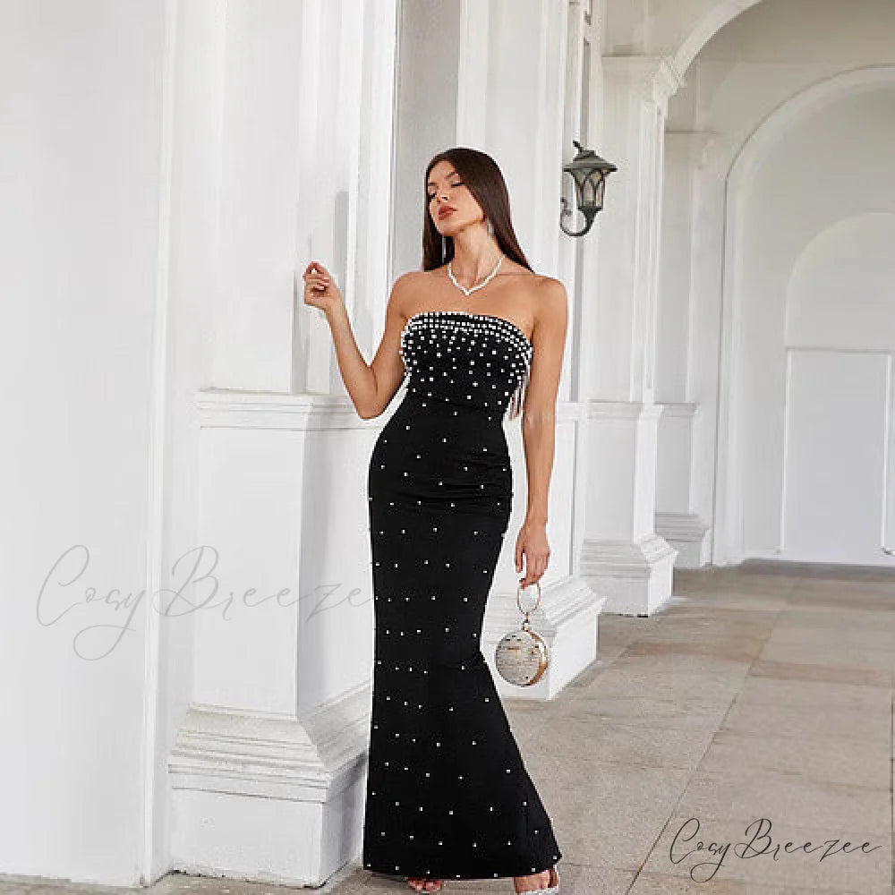 Strapless Beaded French Style Sleeveless Prom Dress promdress-250223