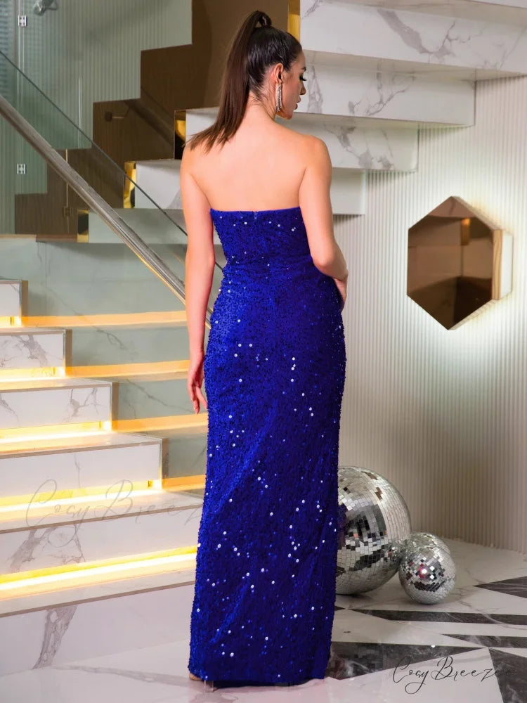 Strapless Fish Bone Slit Party Dress