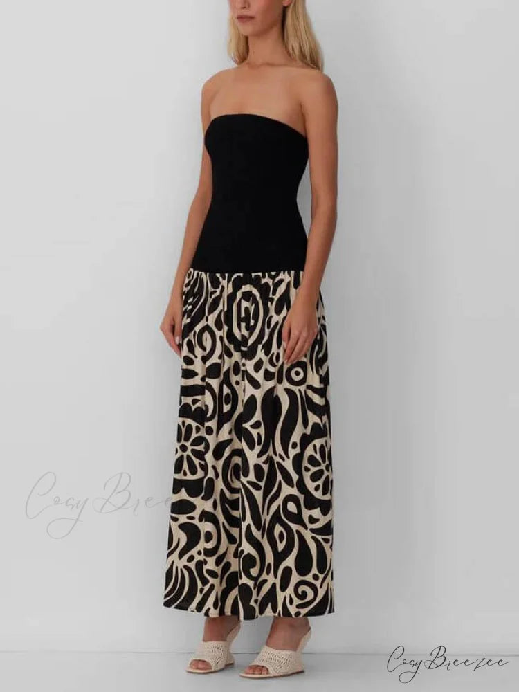 Strapless Floral Stylish Print Midi Dress