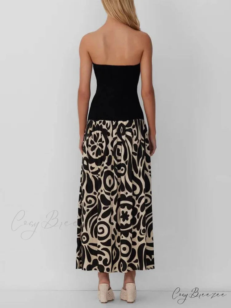 Strapless Floral Stylish Print Midi Dress