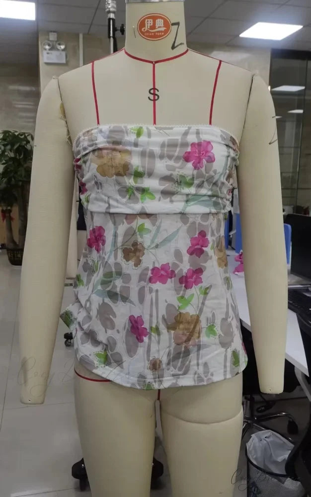 Strapless Flower Print Crop Top croptop-250223