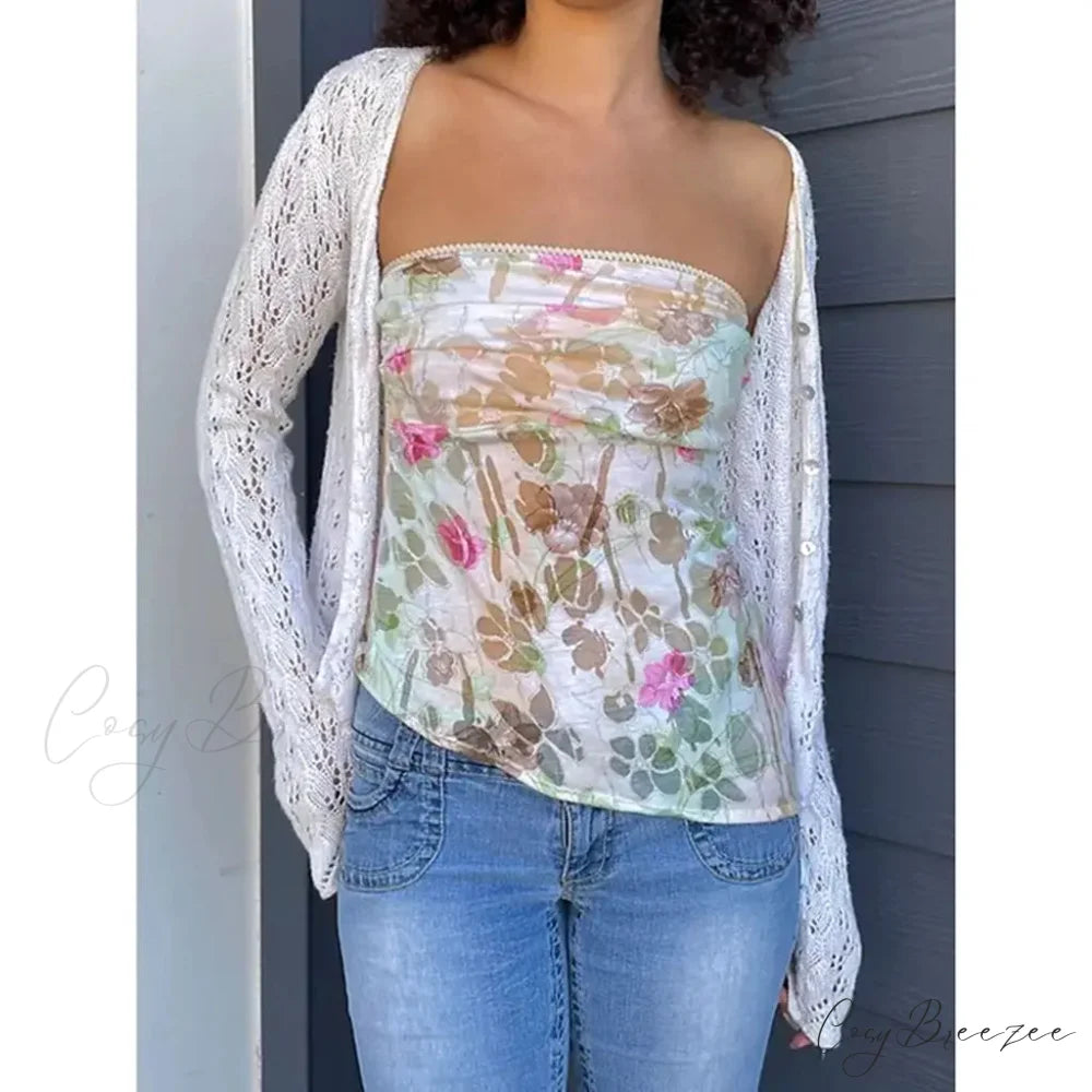 Strapless Flower Print Crop Top croptop-250223