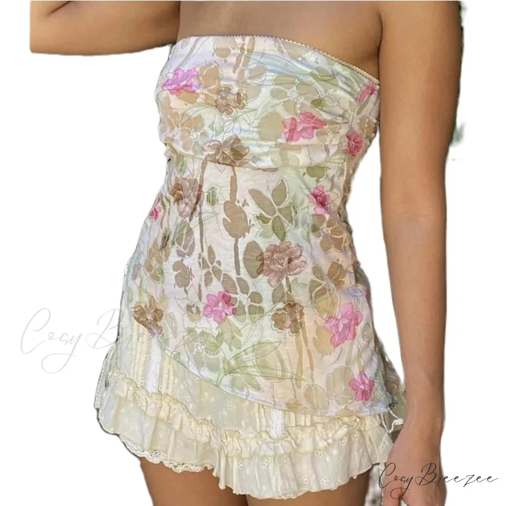 Strapless Flower Print Crop Top croptop-250223