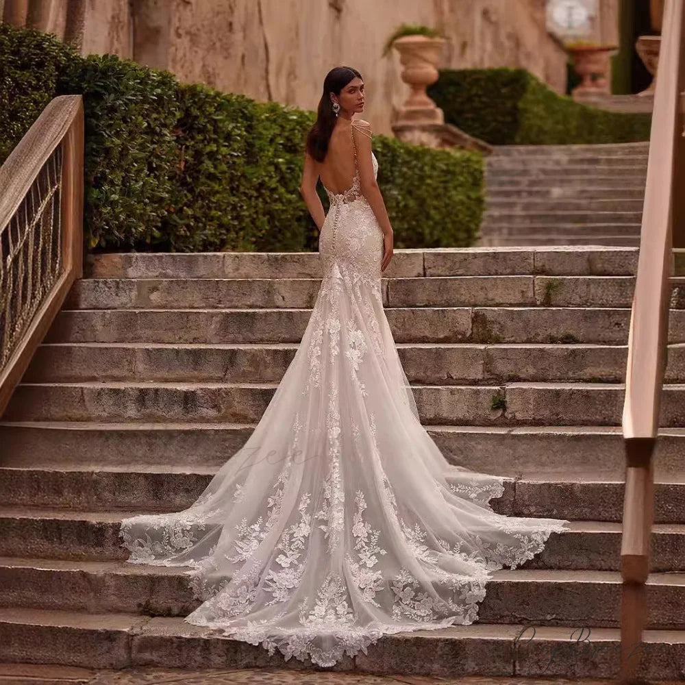 Strapless Lace Mermaid Evening Wedding Dress weddingdress-250223