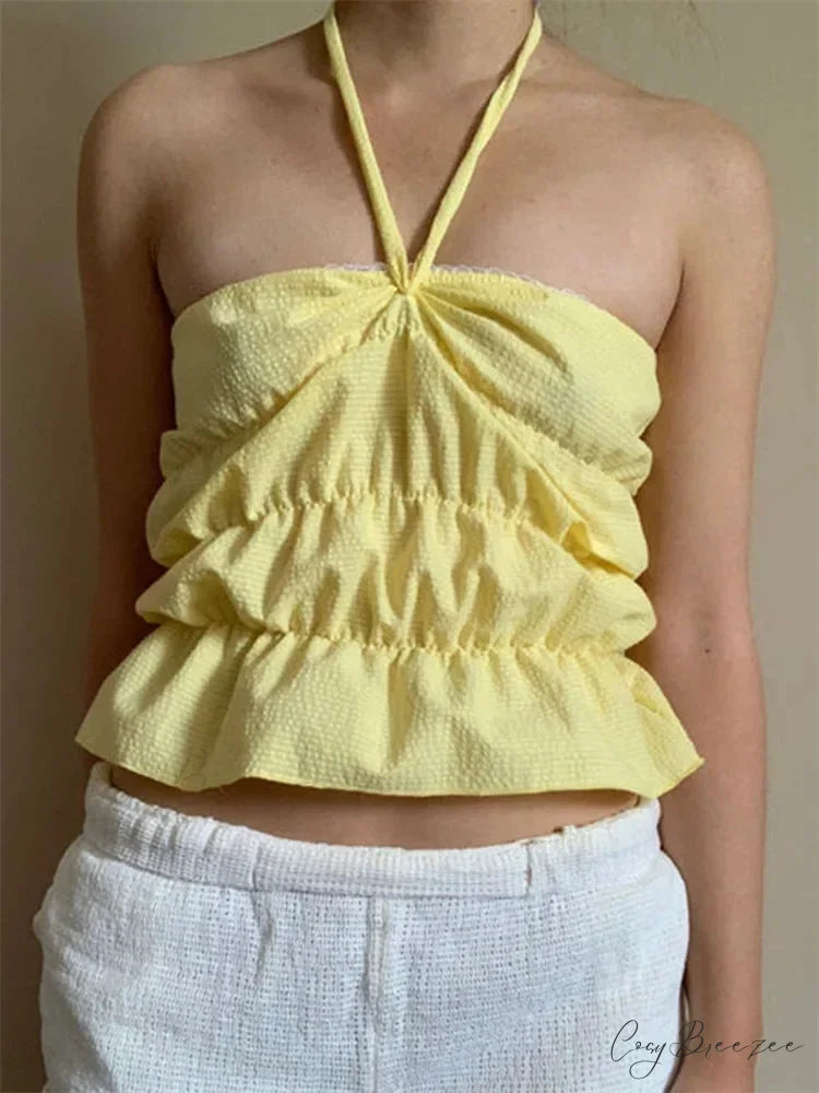 Strapless Plaid Ruched Backless Tube Crop Top croptop-250126