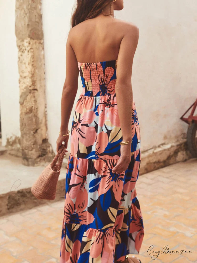 Strapless Printed Stylish Maxi Dress