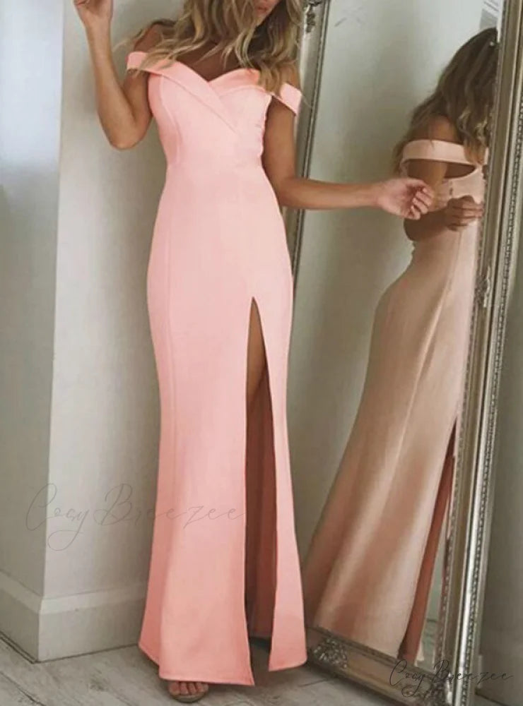 Strapless Solid Spring Girl Maxi Formal Party Dress M / Pink