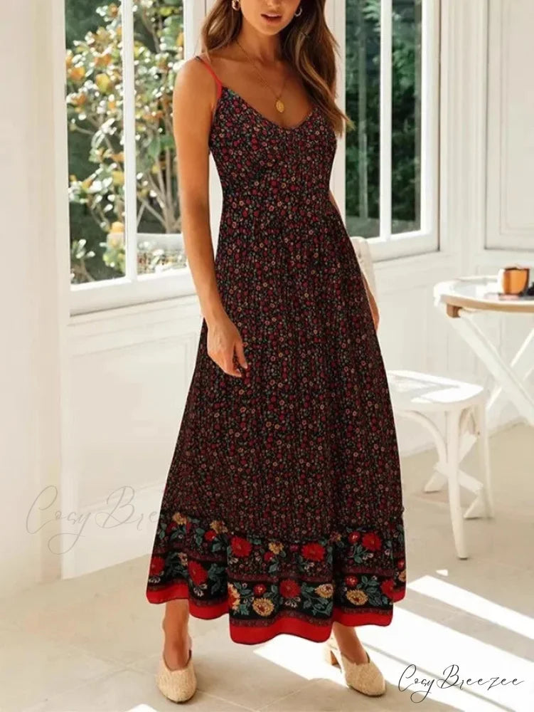 Strapless Vacation Summer Maxi Beach Boho Dress Black / S bohodress-250126