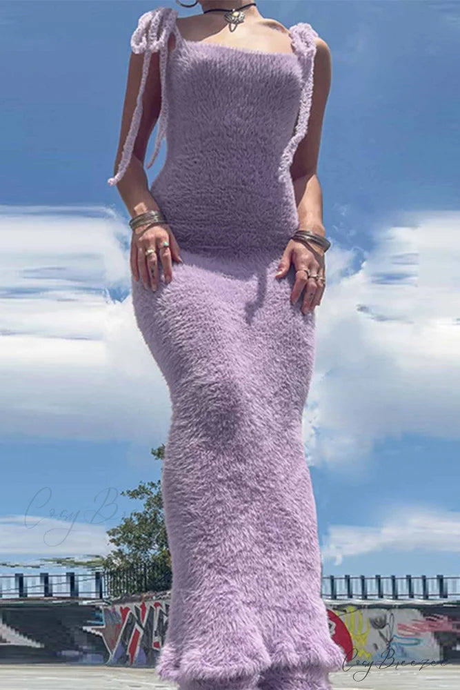 Strappy Plush Slit Dress Purple / S