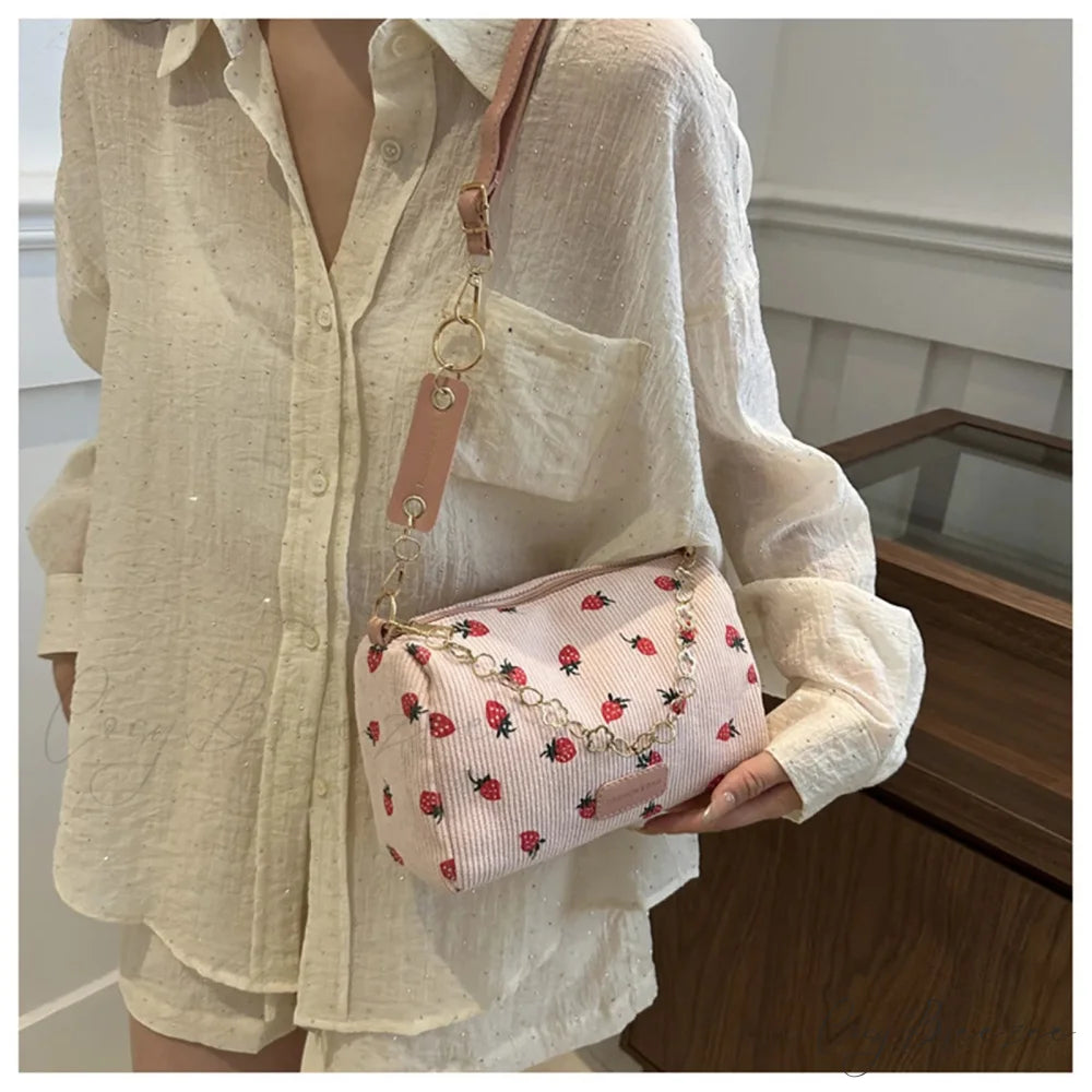 Strawberry Corduroy Mini Crossbody Bag crossbody-250126