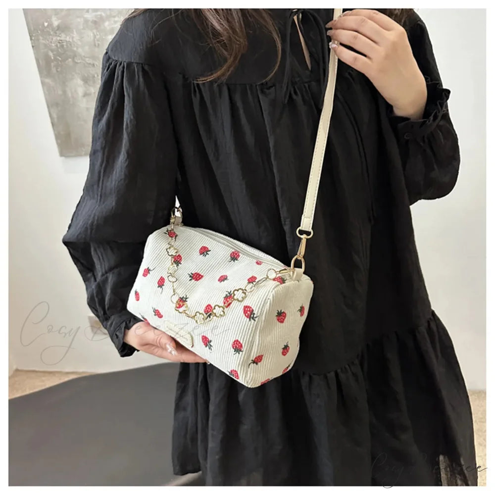 Strawberry Corduroy Mini Crossbody Bag crossbody-250126