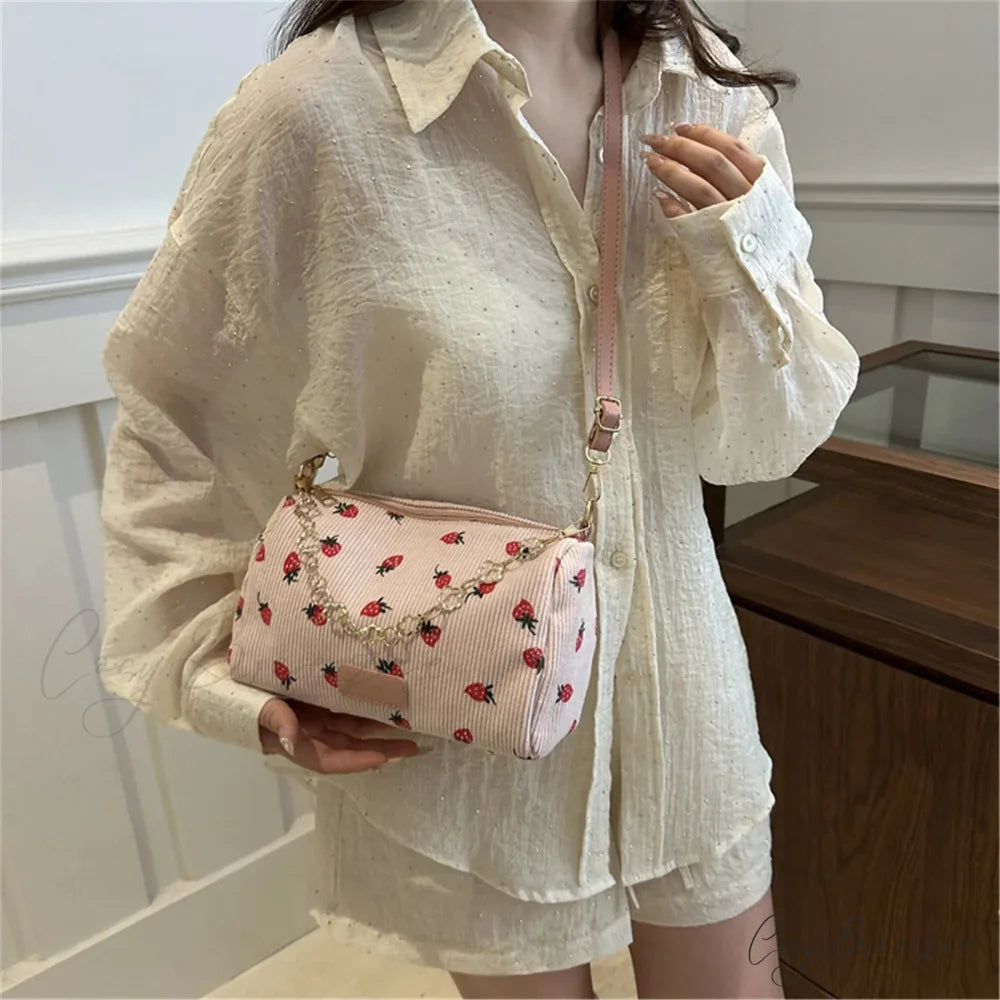 Strawberry Corduroy Mini Crossbody Bag crossbody-250126