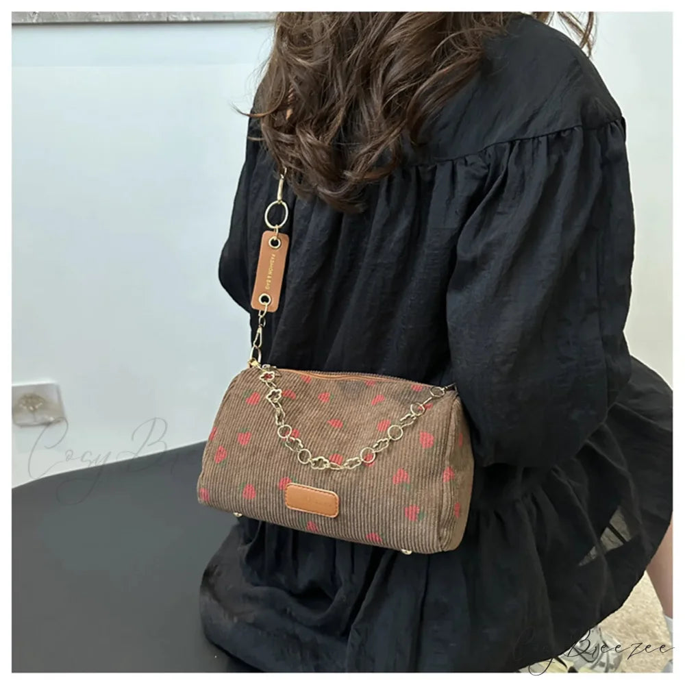Strawberry Corduroy Mini Crossbody Bag crossbody-250126