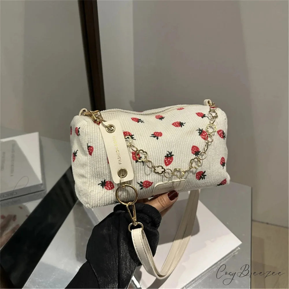Strawberry Corduroy Mini Crossbody Bag White crossbody-250126