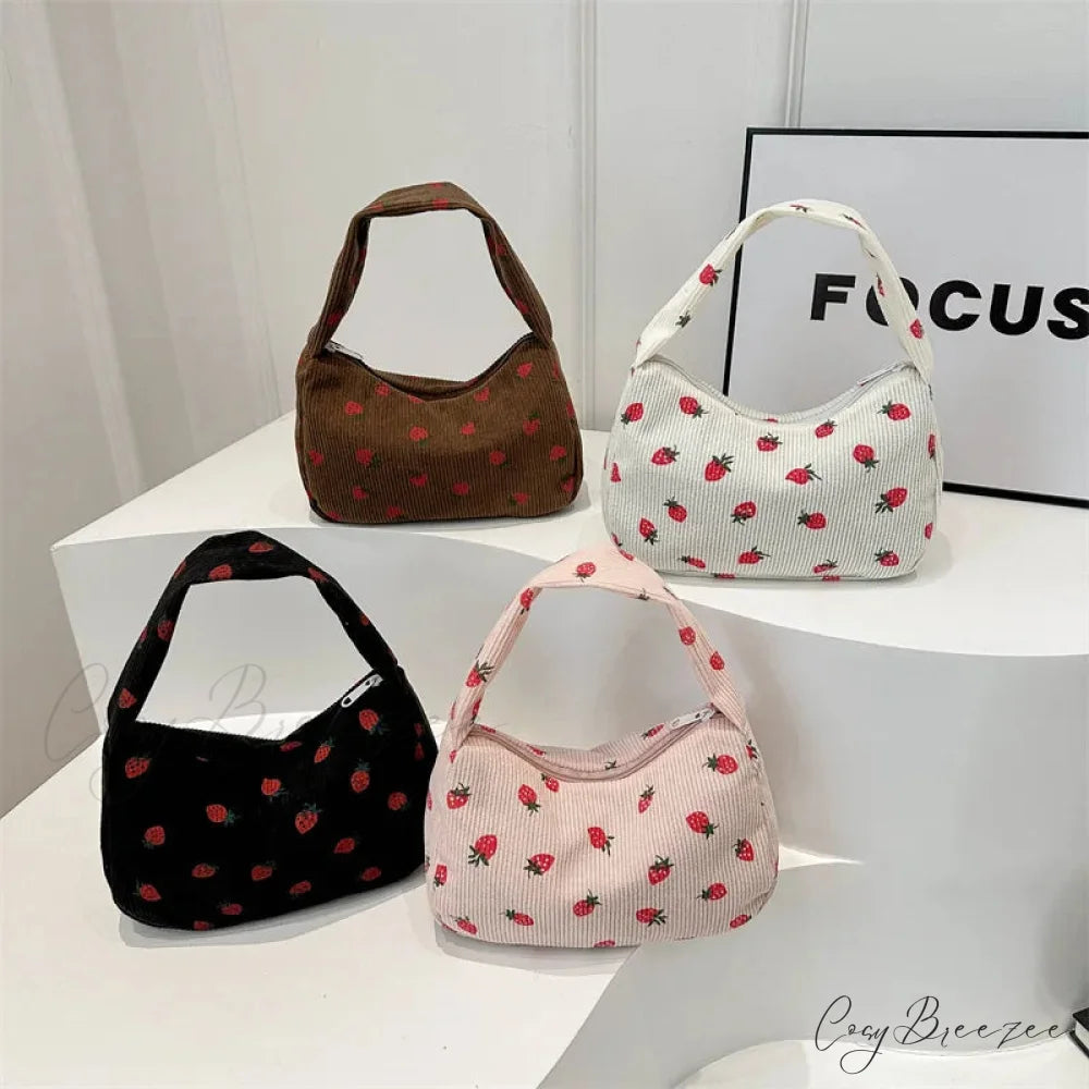 Strawberry Print Corduroy Mini Tote Handbag handbag-250126