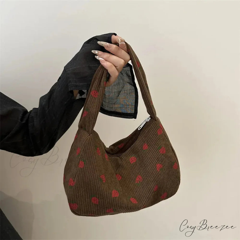Strawberry Print Corduroy Mini Tote Handbag handbag-250126