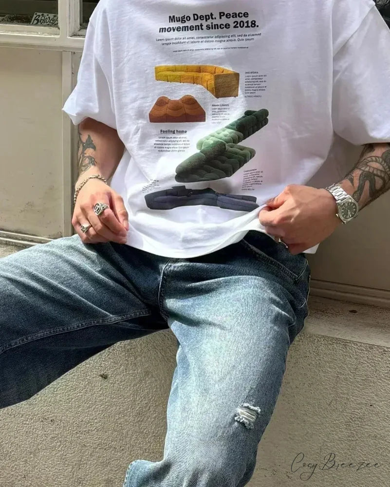 Street Dark Minimalist Emblem Print Tee white3 / S t-shirt-250223