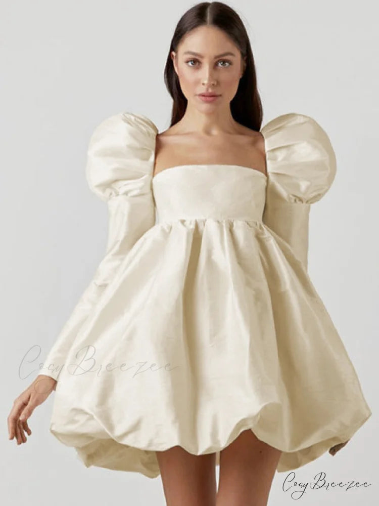 Streetwear Party Backless Y2K in - Gown Long with Elegant Folded Mini - Puffy Gown - Dresses Ball Women - for Sleeves
