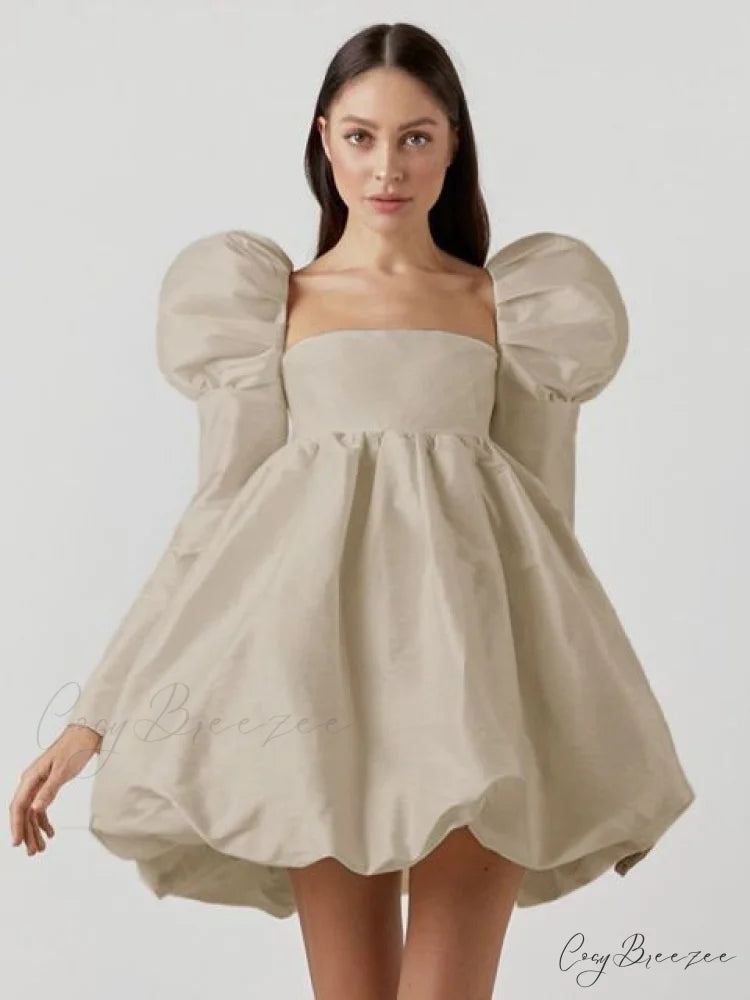 Streetwear Party Backless Y2K in - Gown Long with Elegant Folded Mini - Puffy Gown - Dresses Ball Women - for Sleeves