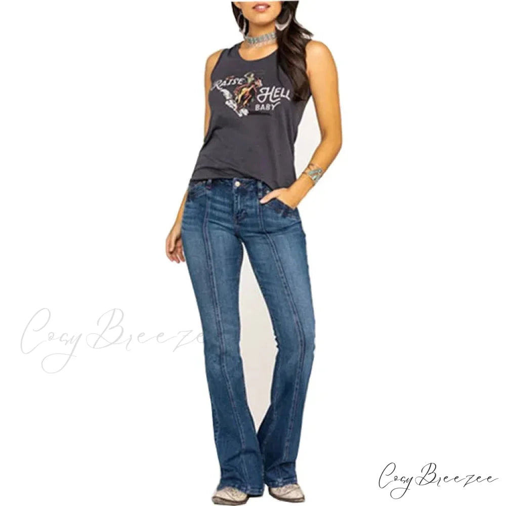 Stretch Casual Flare Women’s High Waisted Butt-lifting 2024 Spring Summer for Woman Streetwear Raw Edge Flared Denim
