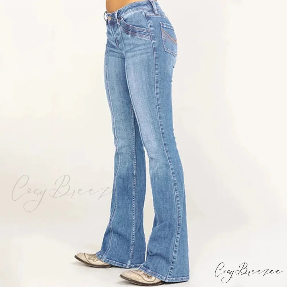 Stretch Casual Flare Women’s High Waisted Butt-lifting 2024 Spring Summer for Woman Streetwear Raw Edge Flared Denim