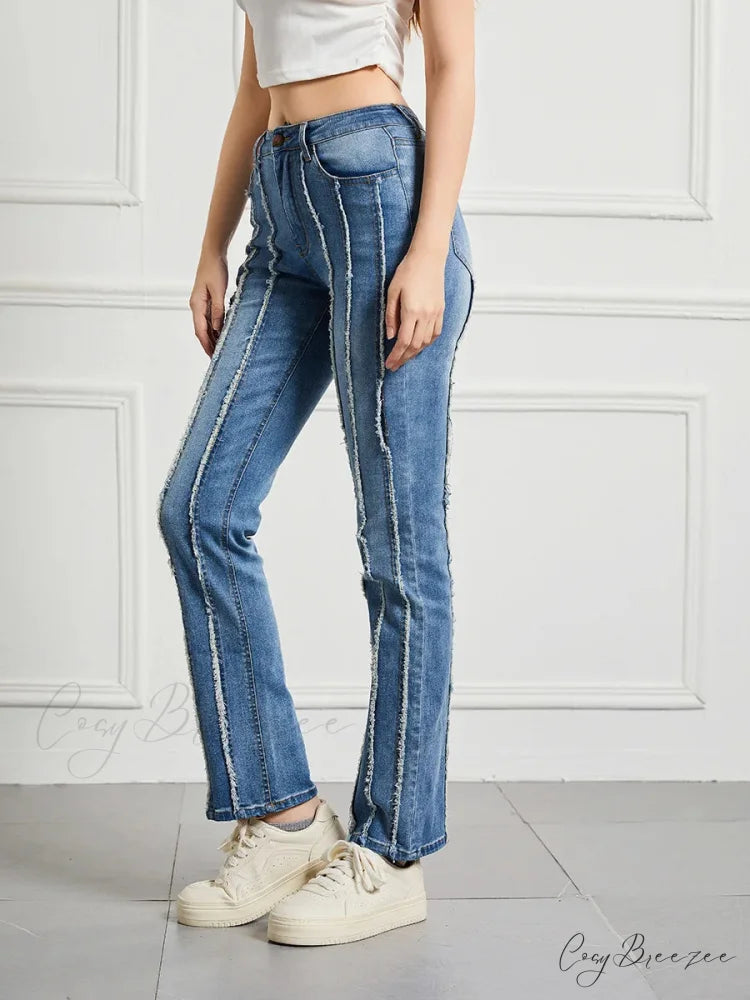 Stretch Flare Fashion Slim Splice Bottom Streetwear Denim Jean