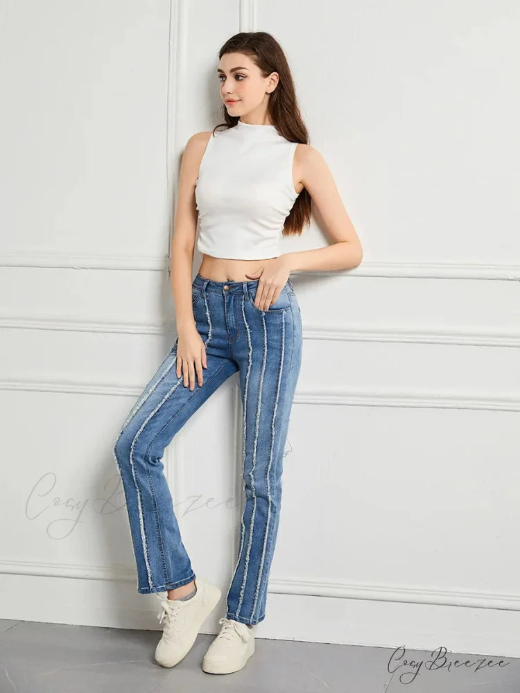 Stretch Flare Fashion Slim Splice Bottom Streetwear Denim Jean