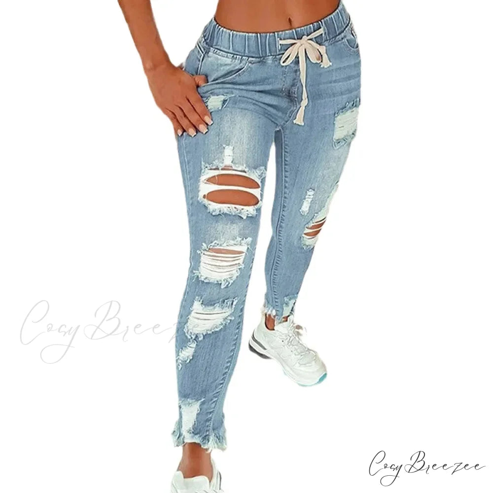 Stretch High Waist Ripped Washed Slim Skinny Pencil Denim Jean
