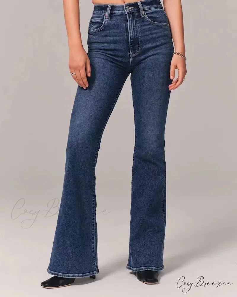 Stretch High Waist Slimming Skinny Flare Women’s Casual Fashion Slim fit Small Summer 2024 New Jean Dark Blue / S