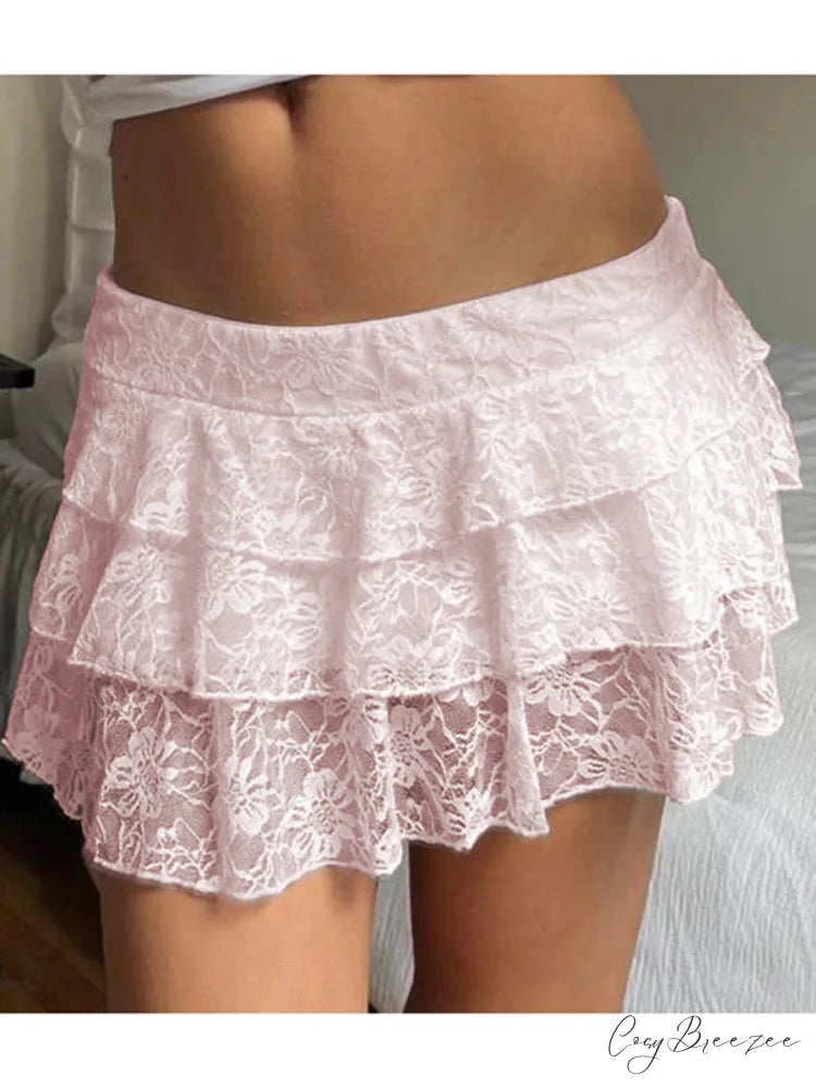 Stretch Low Waist Adorable Skirt Pink / S skirts-250223