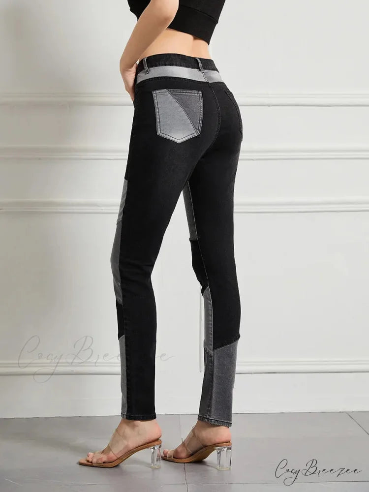 Stretch Patchwork Slim Fashion Vintage Streetwear Denim Jean