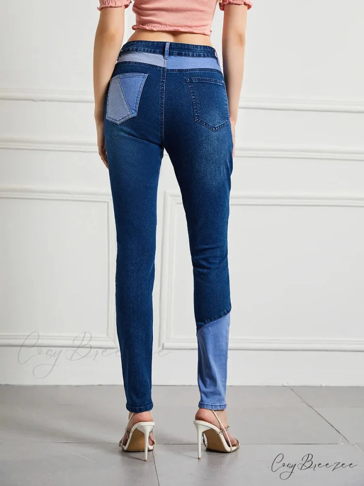 Stretch Patchwork Slim Fashion Vintage Streetwear Denim Jean