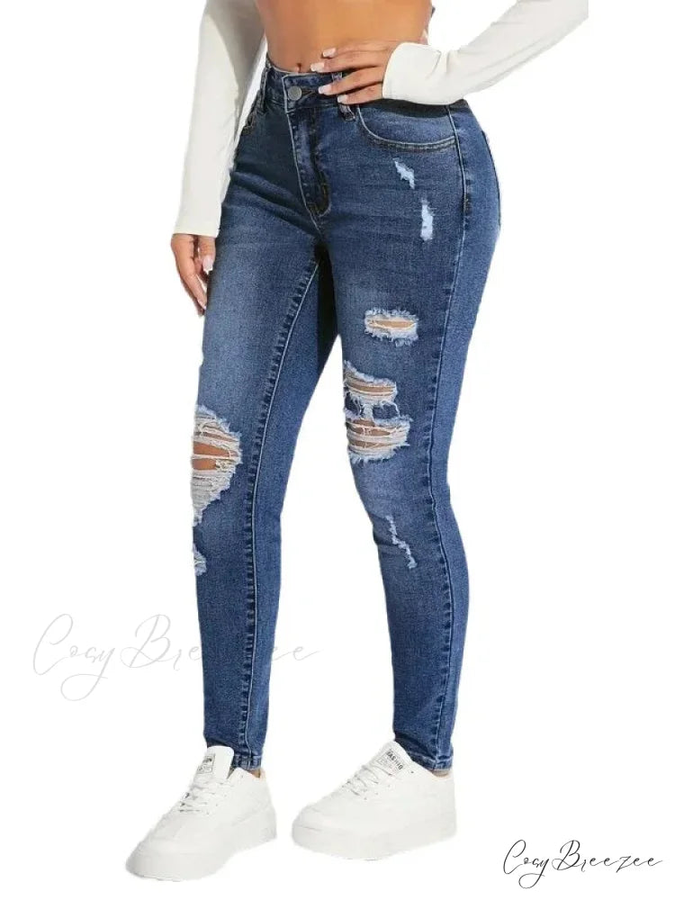 Stretch Skinny High Waist Ripped Butt Lifting Casual Slim Denim Jean