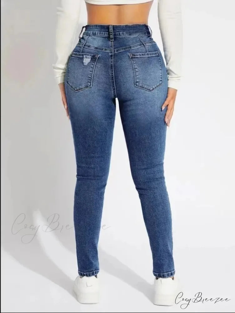 Stretch Skinny High Waist Ripped Butt Lifting Casual Slim Denim Jean