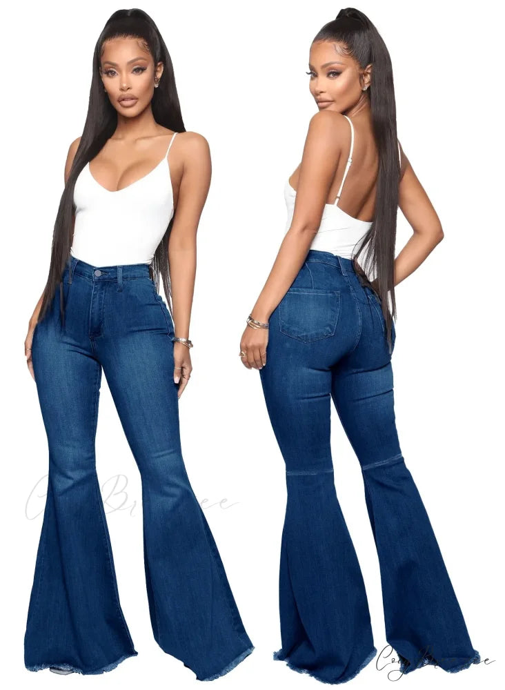 Stretch Slim Flare for Women Pink Bell Bottom 2024 High Waist Skinny Boot-cut Denim Woman Jean Dark Blue / S