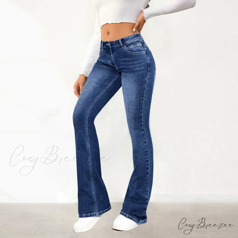 Stretch Slim Retro High Waist Stitching Washed Bell-Bottom Fashionable Stylish Elegant Jean