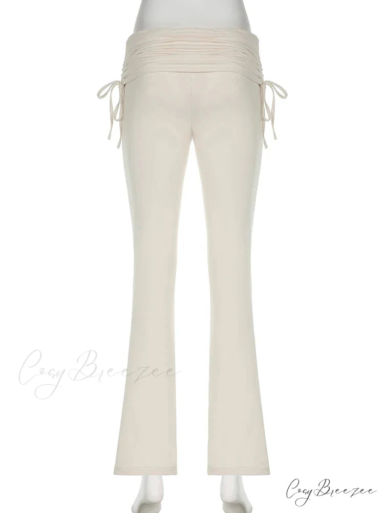 Stripe Drawstring Elastic Low Waist Baggy Sweatpants Straight Leg Pants