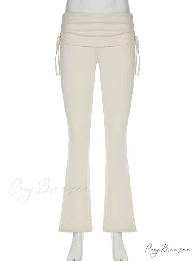 Stripe Drawstring Elastic Low Waist Baggy Sweatpants Straight Leg Pants