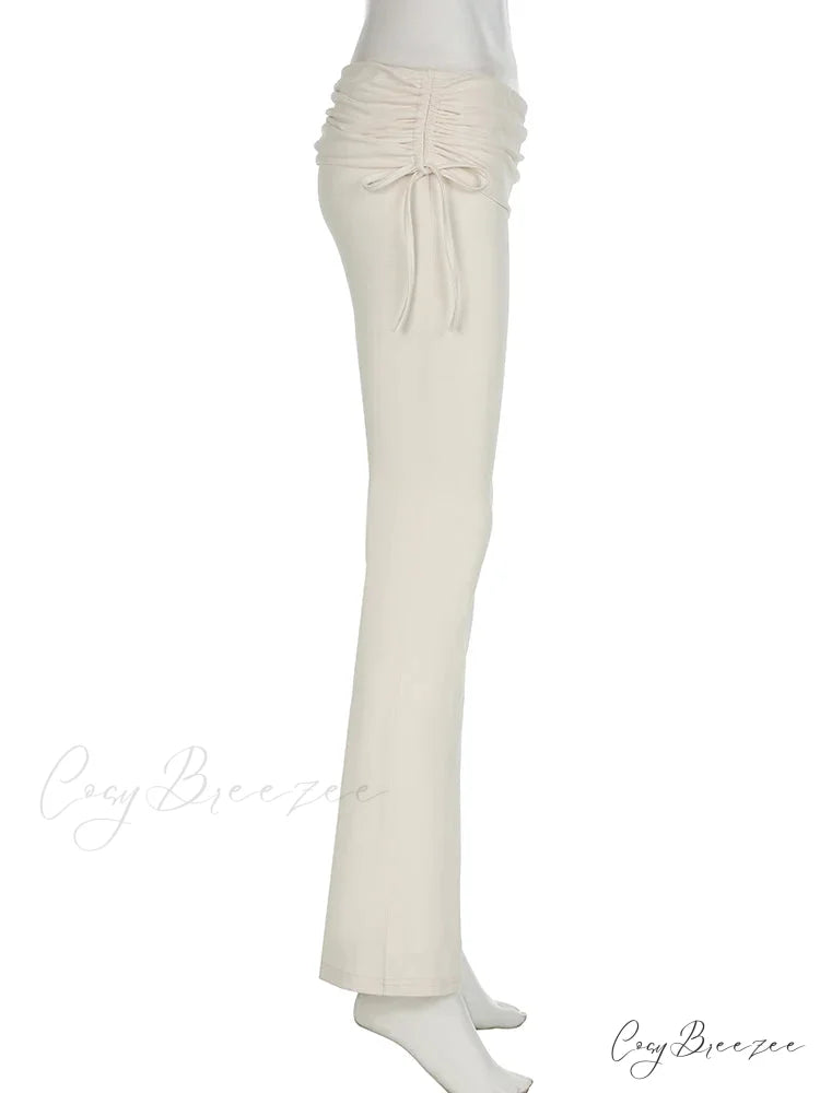 Stripe Drawstring Elastic Low Waist Baggy Sweatpants Straight Leg Pants