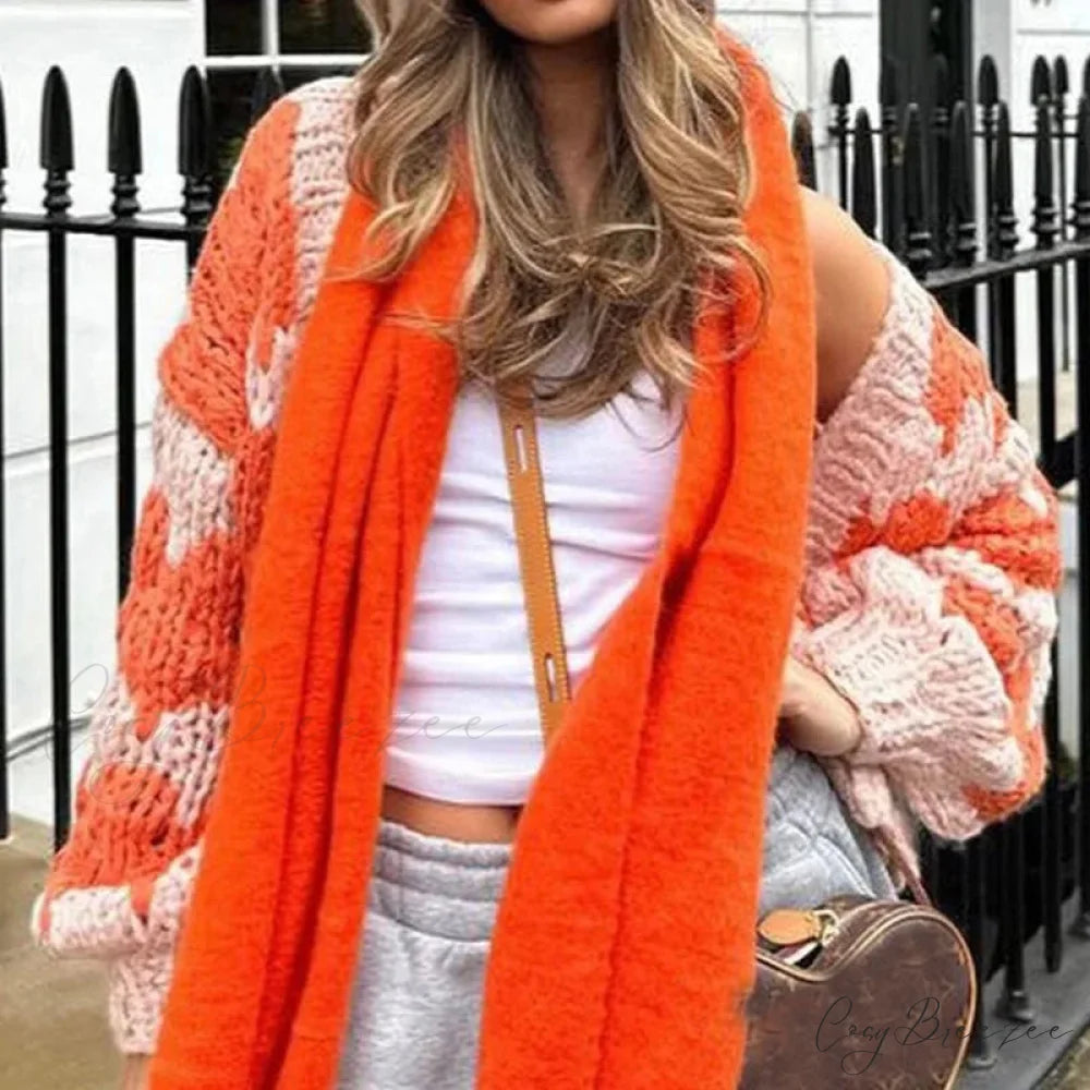 Stripe Pattern Lantern Sleeve Cropped Cardigan ORANGE / S cardiagn-250126