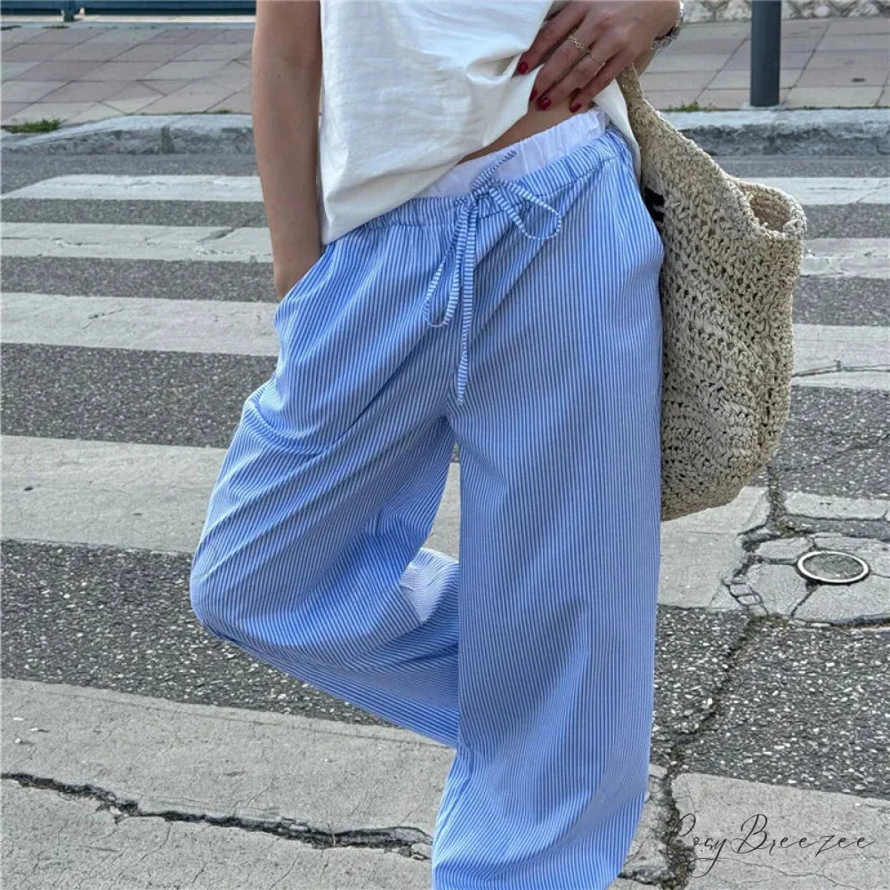 Striped Casual Gathered Retro Straight Pant pant-250223