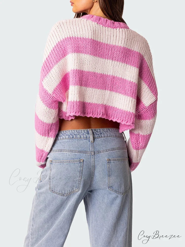 Striped Crew Neck Loose Sweater swraters-241228